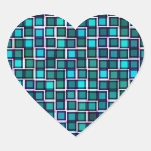 Sticker Cœur Motif Abstrait Carré bleu