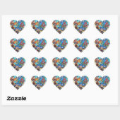Sticker Cœur Motif Arts multicolores (Feuille)
