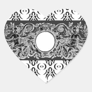 Sticker Cœur Motif baroque noir classique à customiser