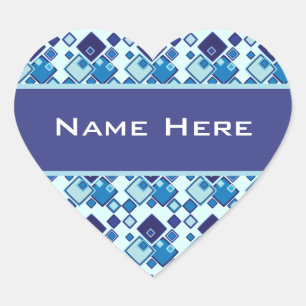 Sticker Cœur Motif Carré bleu géométrique