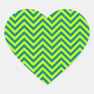 Sticker Cœur Motif Chevron turquoise et Lime Green