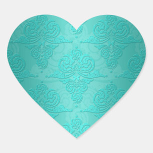 Sticker Cœur Motif damassé grunge vintage sarcelle aqua