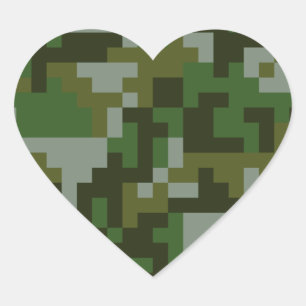 Sticker Cœur Motif de camouflage Pixel Woodland