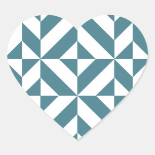 Sticker Cœur Motif de cube vert géométrique profond Turquoise
