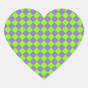 Sticker Cœur Motif de diamant Purple Green Checker