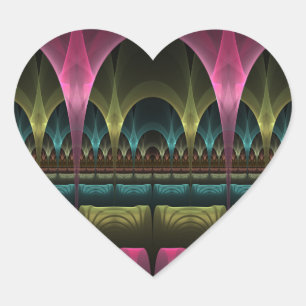 Sticker Cœur Motif de fantaisie spécial abstrait fractal coloré