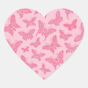 Sticker Cœur Motif de papillons roses volants