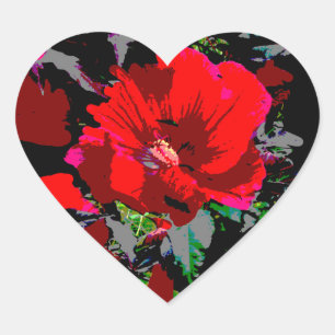 Sticker Cœur Motif floral rétro rouge coquelicot