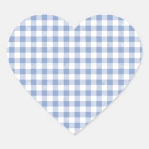 Sticker Cœur Motif Gingham Bleu Clair Imprimé Carreaux Classiqu