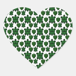 Sticker Cœur Motif joli de tortue et de feuilles