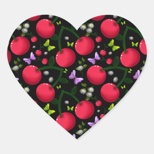 Sticker Cœur Motif joli papillon Cerise, Fruit Kawaii brillant (Devant)