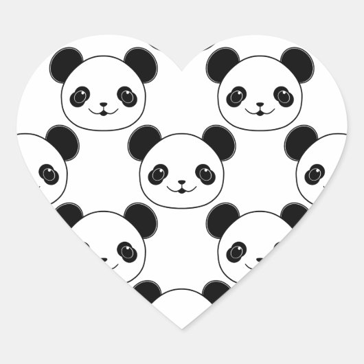 Sticker Cœur Motif Kawaii Panda En Noir Et Blanc (Devant)