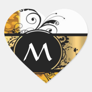 Sticker Cœur Motif monogramme jaune or