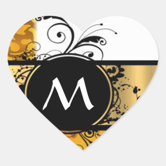 Sticker Cœur Motif monogramme jaune or