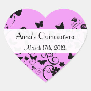 Sticker Cœur Motif papillon, Papillons noirs, Quinceanera