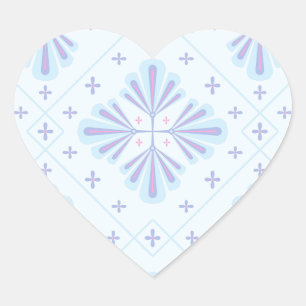 Sticker Cœur Motif répétitif floral géométrique bleu pastel