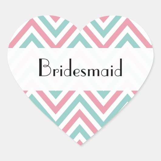 Sticker Cœur Motif Zigzag, Chevron, Bleu, Rose, Mariage (Devant)