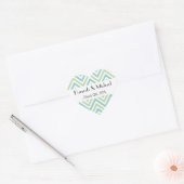 Sticker Cœur Motif Zigzag, Chevron, Bleu, Vert, Mariage (Enveloppe)