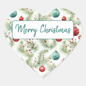 Sticker Cœur Motifs de Noël verts et rouges - (Devant)