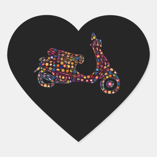 Sticker Cœur Motocyclette à moteur à fleurs (Devant)