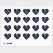 Sticker Cœur N Monogramme Initiale Moderne Fleurs Bleues Mariag (Feuille)