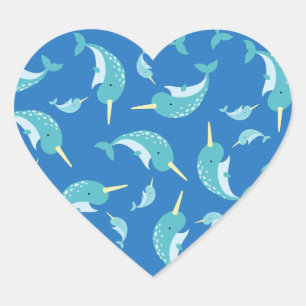 Sticker Cœur Narwhal Baby shower Blue Boy