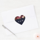Sticker Cœur Navy & Burgundy Floral Boho Nom du Mariage faveur (Enveloppe)
