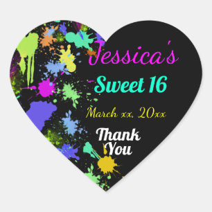 Sticker Cœur Neon, Tache de peinture, Sweet Sixteen, Merci