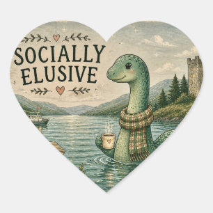 Sticker Cœur Nessie insaisissable socialement Cryptide cosy Loc