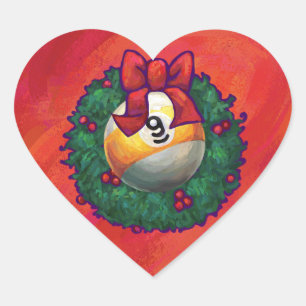 Sticker Cœur Neuf boules de Noël en couronne rouge