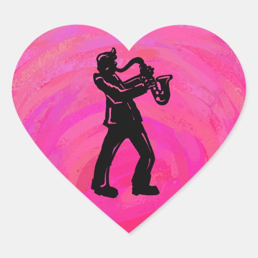 Sticker Cœur New York Boogie Nuits Saxophone Hot Pink (Devant)