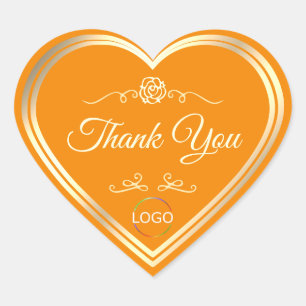 Sticker Cœur Noble orange avec cadre or et Merci logo
