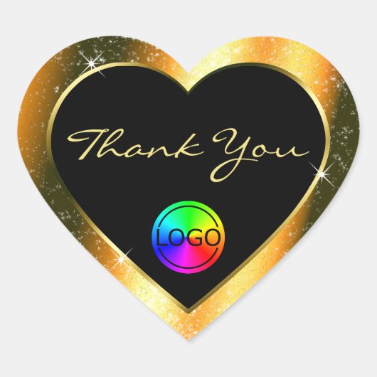 Sticker Cœur Noble orange Parties scintillant  Merci avec logo (Devant)
