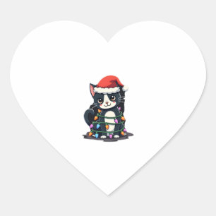 Sticker Cœur Noël Chat Tuxedo chat noir xmas lumières kitty c
