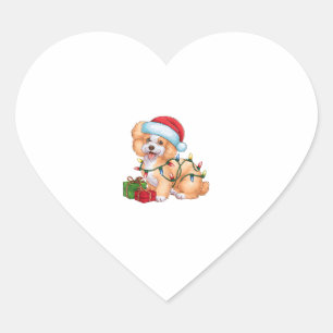Sticker Cœur Noël Éclairage Santa Chapeau Bichon Frise Chien No