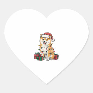 Sticker Cœur Noël Éclairage Santa Hat Shiba Inu Chien Noël