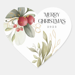 Sticker Cœur Noël Elegant Aquarelle Berry Classic Round S