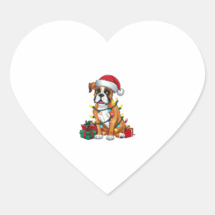 Sticker Cœur Noël Feu d'éclairage Santa Hat Boxer Chien Noël