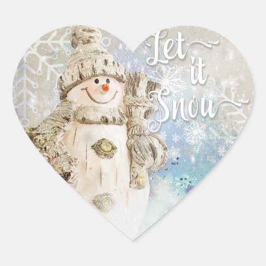 Sticker Cœur Noël mignon Snowman avec des flocons de neige (Devant)