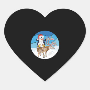 Sticker Cœur noël Penguin chevauchant un wapiti