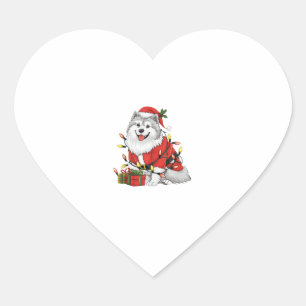 Sticker Cœur Noël Samoyed Chien Père Noël