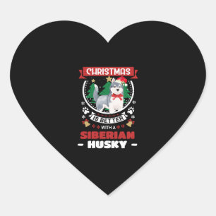 Sticker Cœur Noël Vaut Mieux Avec Un Husky Sibérien Christma