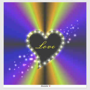 Sticker Coeur noir avec étoiles sur arc-en-ciel jaune viol