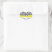 Sticker Coeur noir blanc jaune Damas 1,5" (Sac)