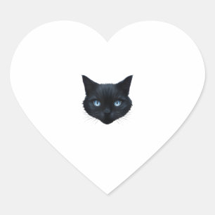 Sticker Cœur Noir Chat Visage Bleu Yeux Graphique Tee Chat Homm