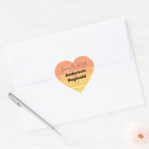 Sticker Cœur Nom Date Été Russe Jaune Pêche Mariage