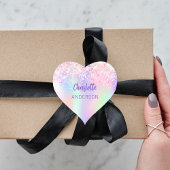 Sticker Cœur Nom holographique rose violet pour l'école