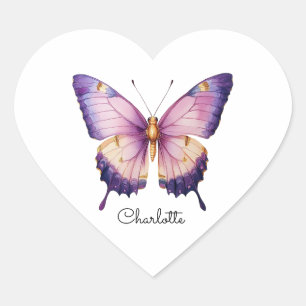 Sticker Cœur Nom personnalisé avec papillon rose