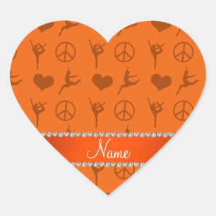Sticker Cœur Nom personnalisé gymnastique orange coeur signe de