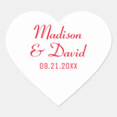 Sticker Cœur Noms de couple de Mariages rouges blancs (Devant)